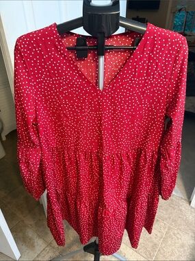 Red Polka Dot V-Neck Babydoll Dress